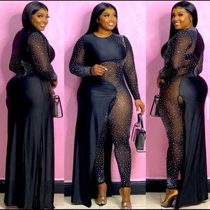 Posh crystal jumpsuit gown